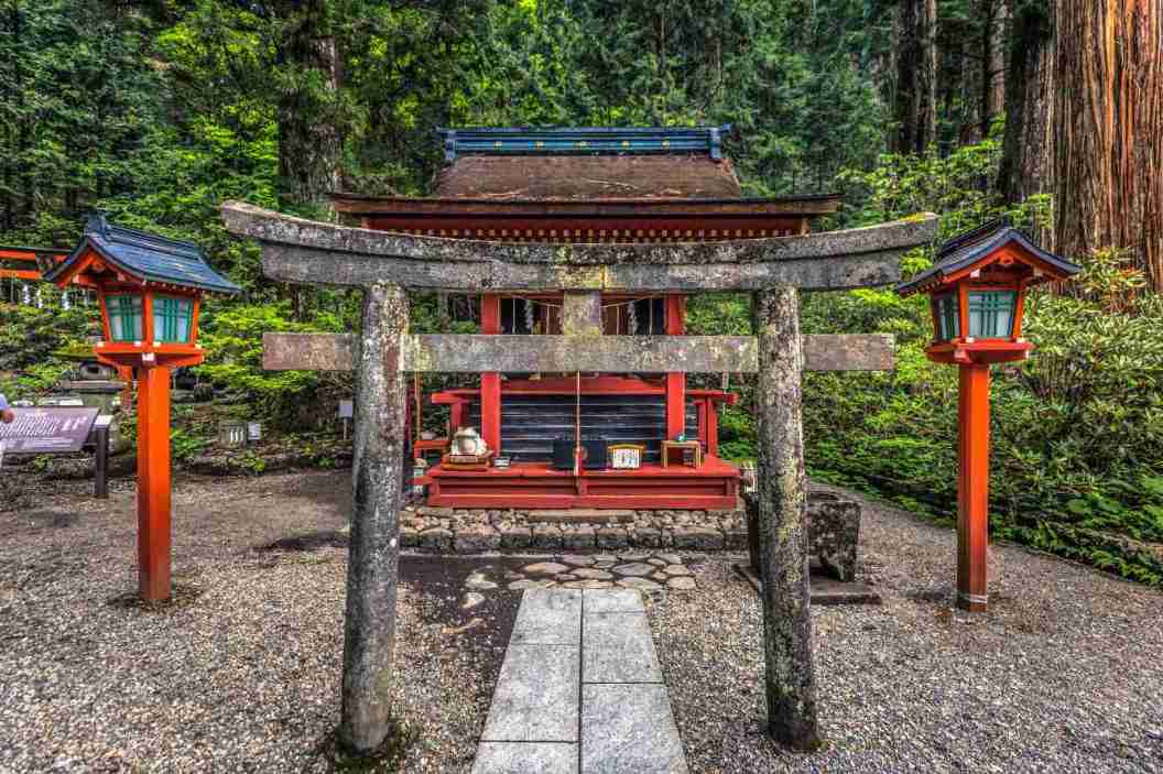 Santuario Futarasan en Nikko rodeado de bosque