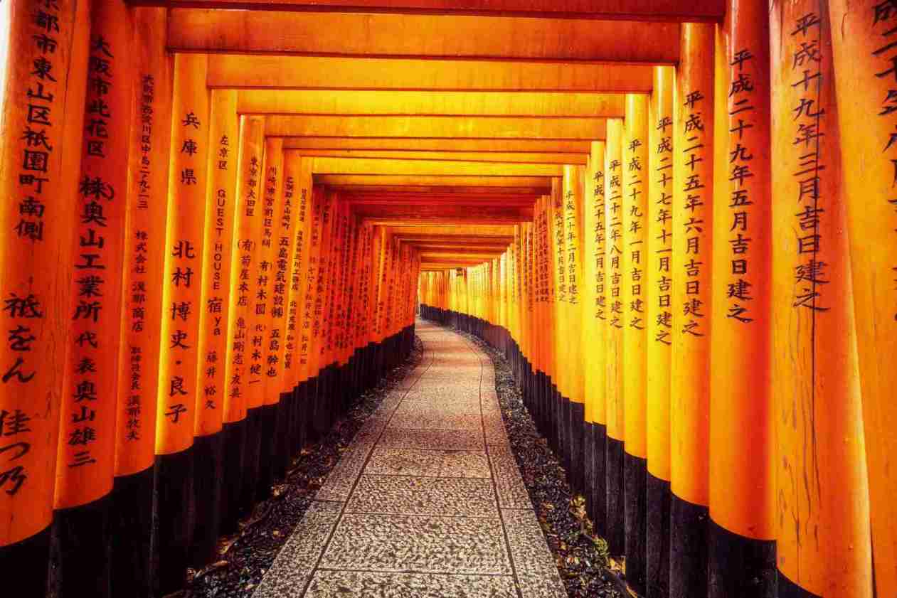 Camino de torii rojos en Fushimi Inari
